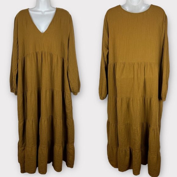 Universal Thread Dresses & Skirts - Universal Thread XXL Mustard Yellow V-Neck Maxi Dress Long Sleeve Side Pockets